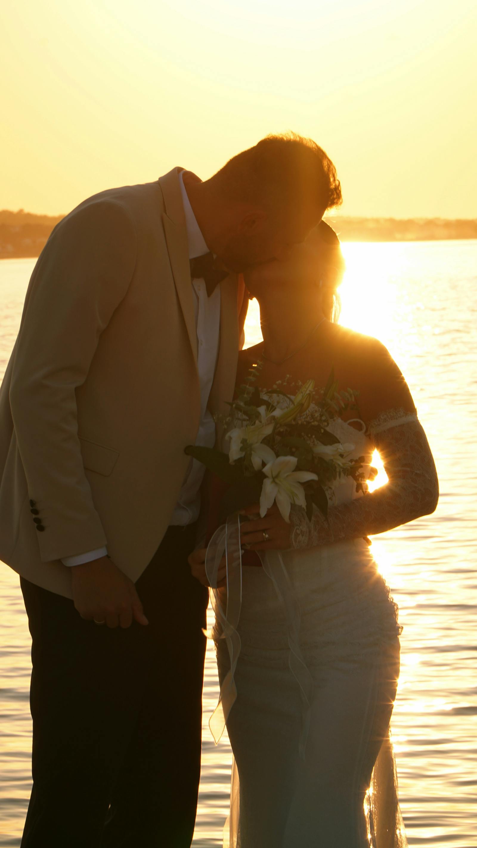 Bride and groom in golden hour light at a Savannah estate